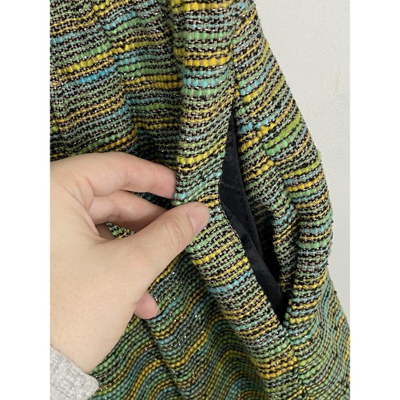 Shoshanna Green Stripe Silk Blend Metallic Sleeveless Pleated Tweed Dress 6 New - Picture 5 of 6